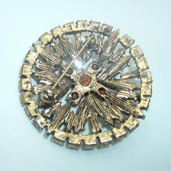 Vintage Amber RHINESTONES Brooch Pin 2" Retro Fall Orange Autumn Gold - Picture 2 of 3